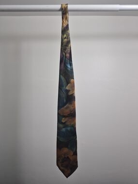 Legacy Floral Silk Tie in Teal, Gold, Brown